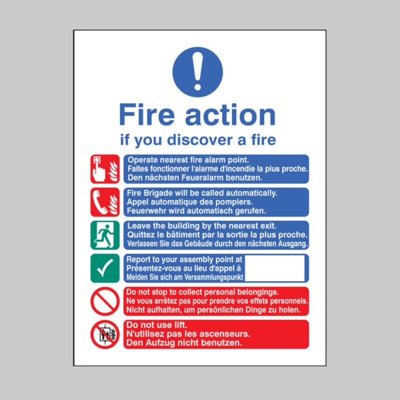 Fire Action - Auto Brigade - Lift (English, French, German) - Safety Signs
