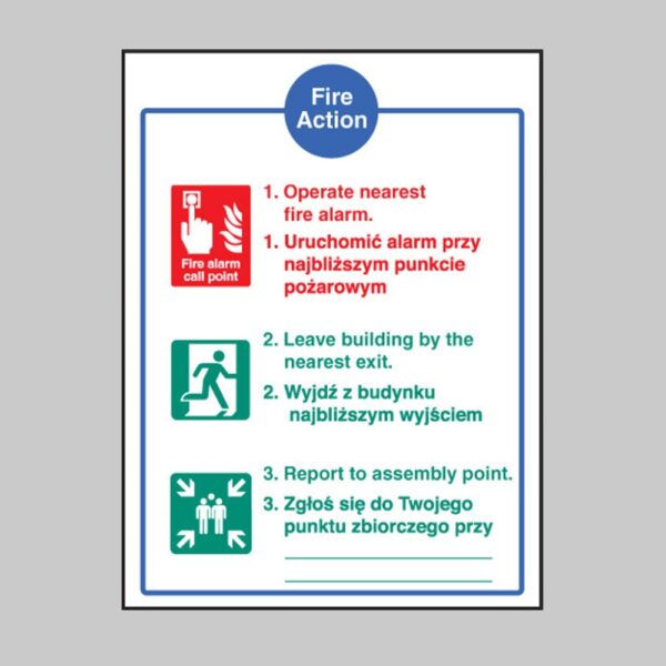 Fire Action - Auto Brigade - No Lift (English / Polish) - Safety Signs