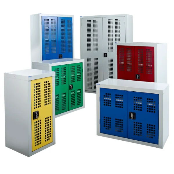 Qmp perforated door steel cupboards – ventilated & secure